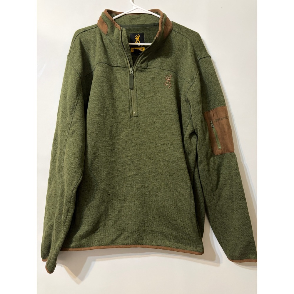 Browning Mens XL Quarter Zip Sweater Fleece Pullover Olive Green Cozy Fathers Da